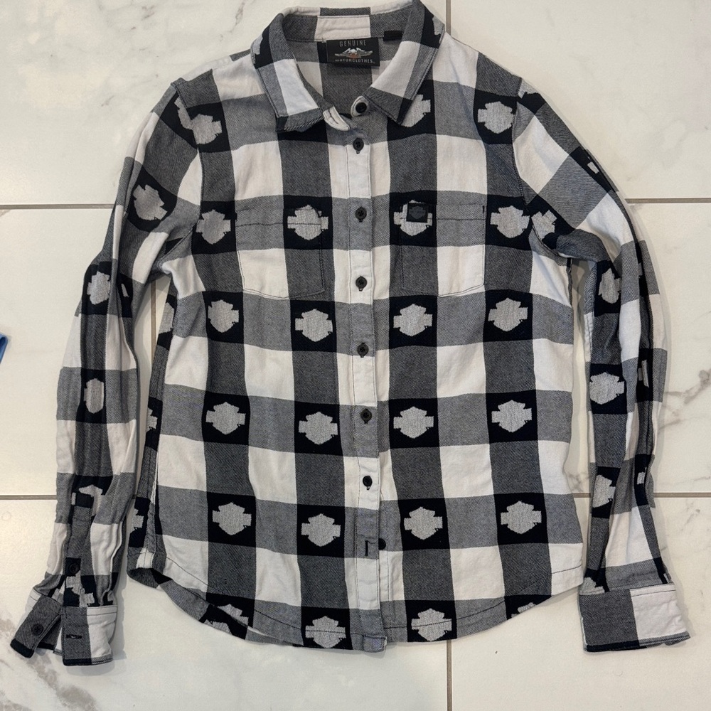 Harley-Davidson Black and White Plaid Shirt